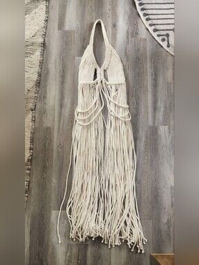 Crochet Fringe Swim Coverup - Cream